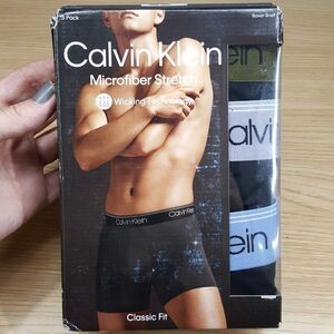 CALVIN KLEIN Mens Small 3 Pack Black Boxer Brief Microfiber Stretch Classic Fit
